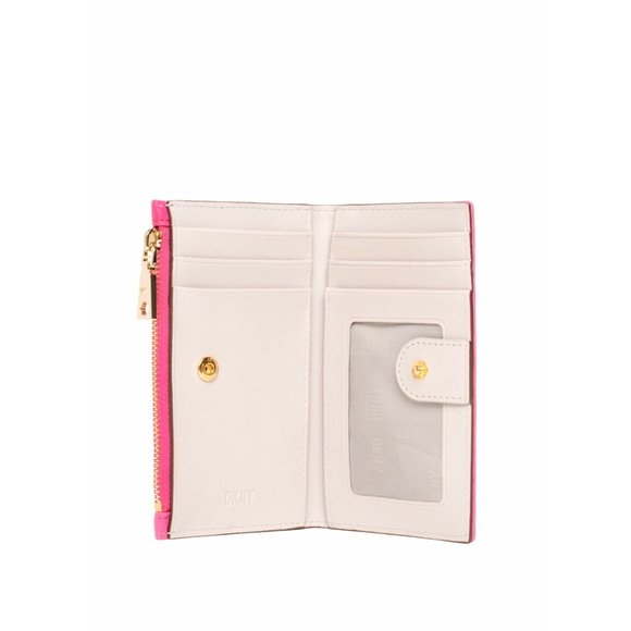 New DKNY Elsa Bifold Card Holder Small Wallet Leather Lipstick Pink - Picture 4 of 4